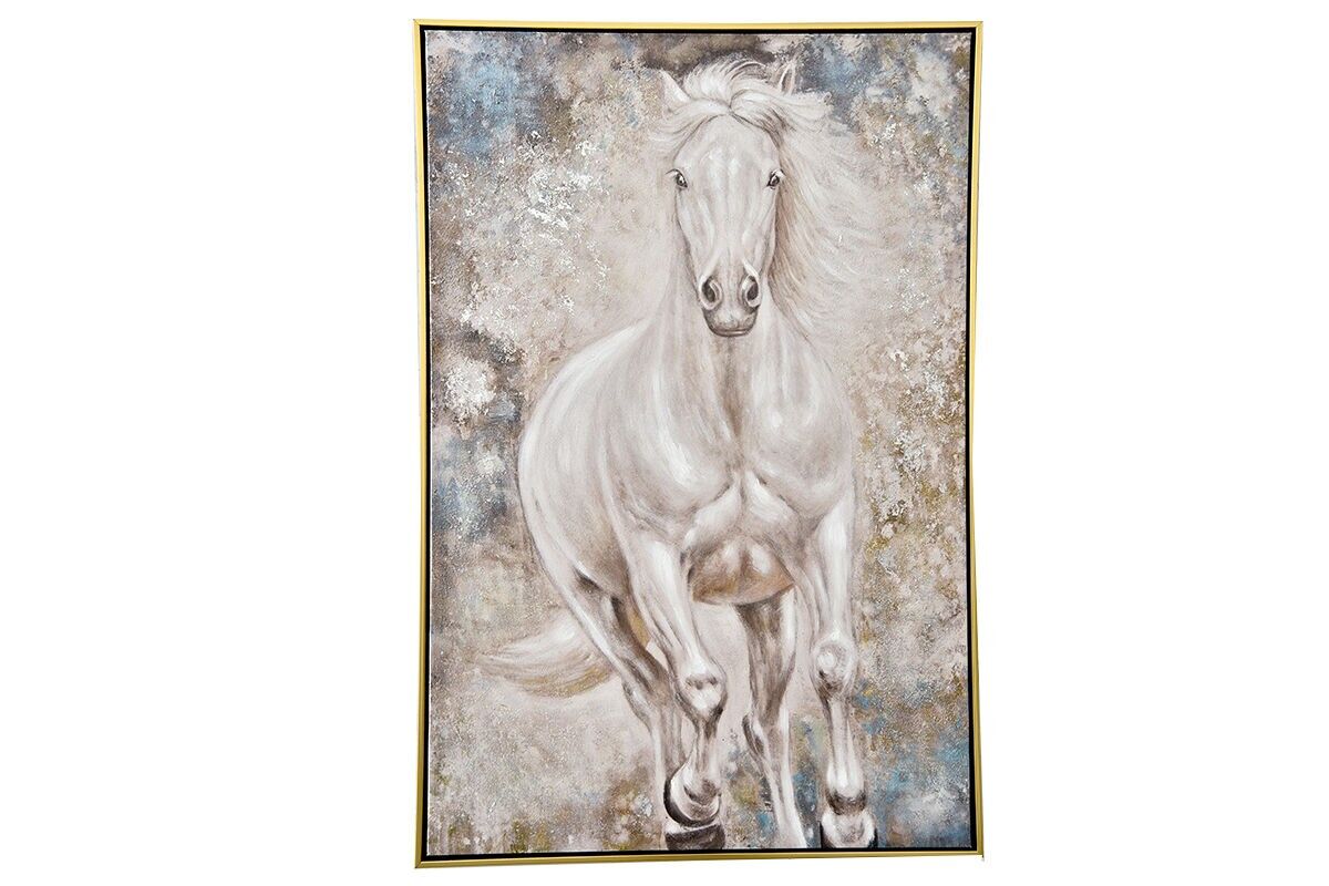 TA5717 - CUADRO DE UN CABALLO AL GALOPE 60*90 MARCO DORADO - GALERÍA