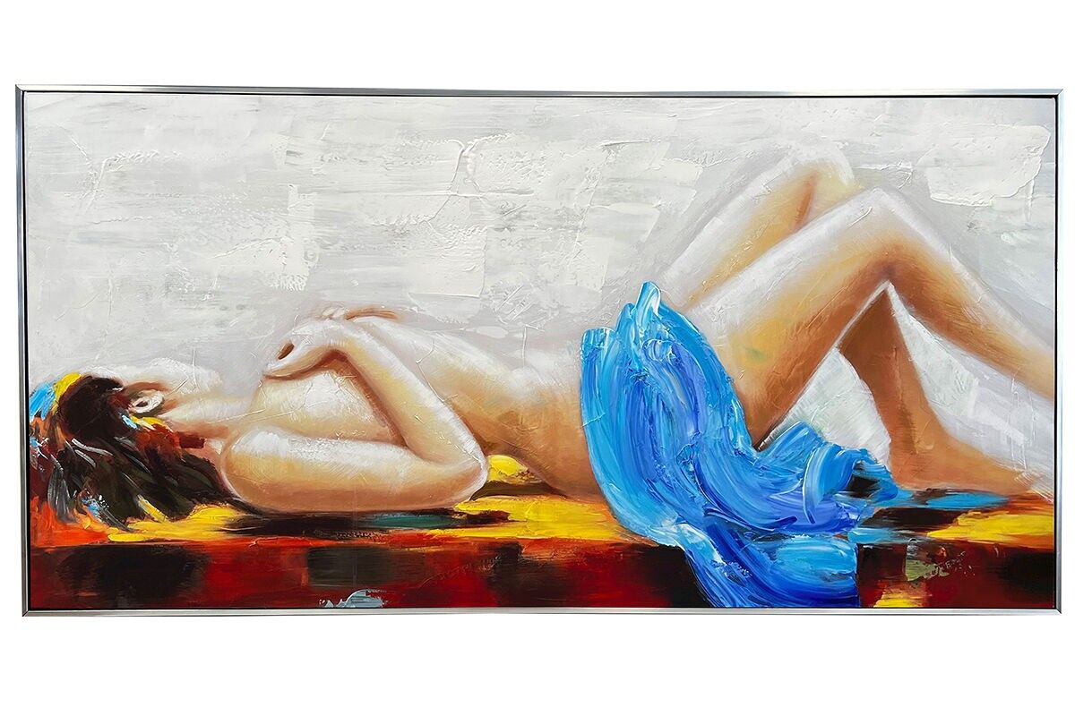 TA6029 - CUADRO DE MUJER DESNUDA EN MARCO DE PLATA 60*120 - GALERÍA