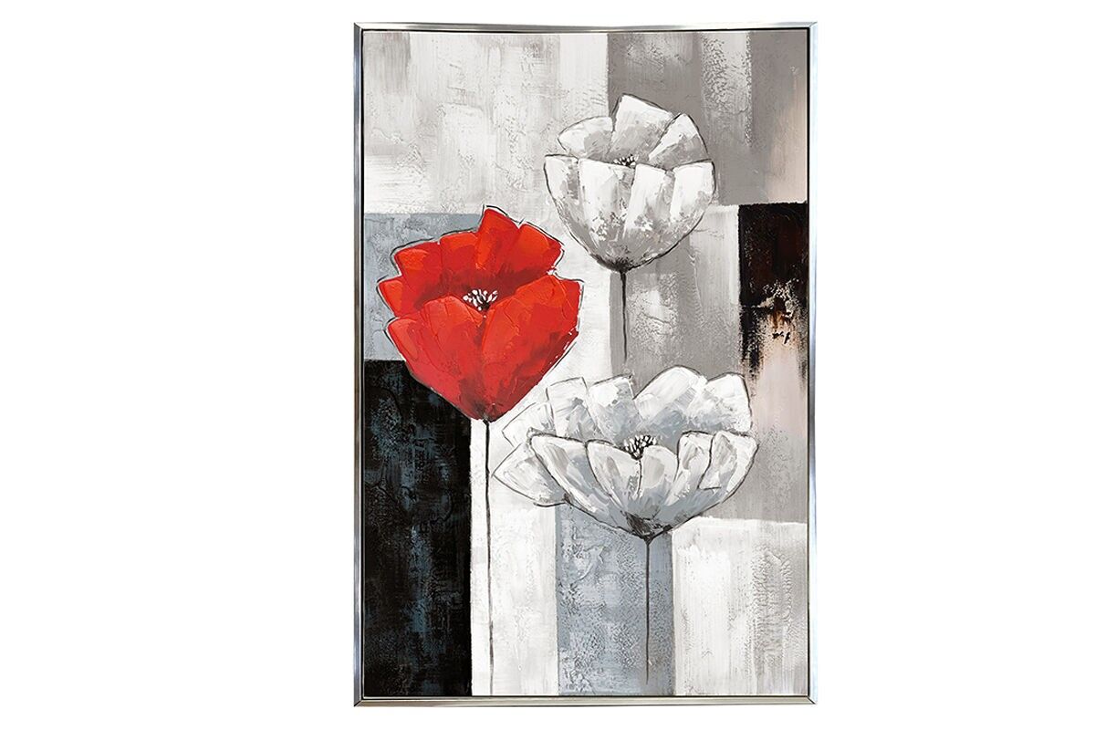 TA6066 - CUADRO FLORES ROJO/BLANCO MARCO PLATEADO 60*90 CM - GALERÍA