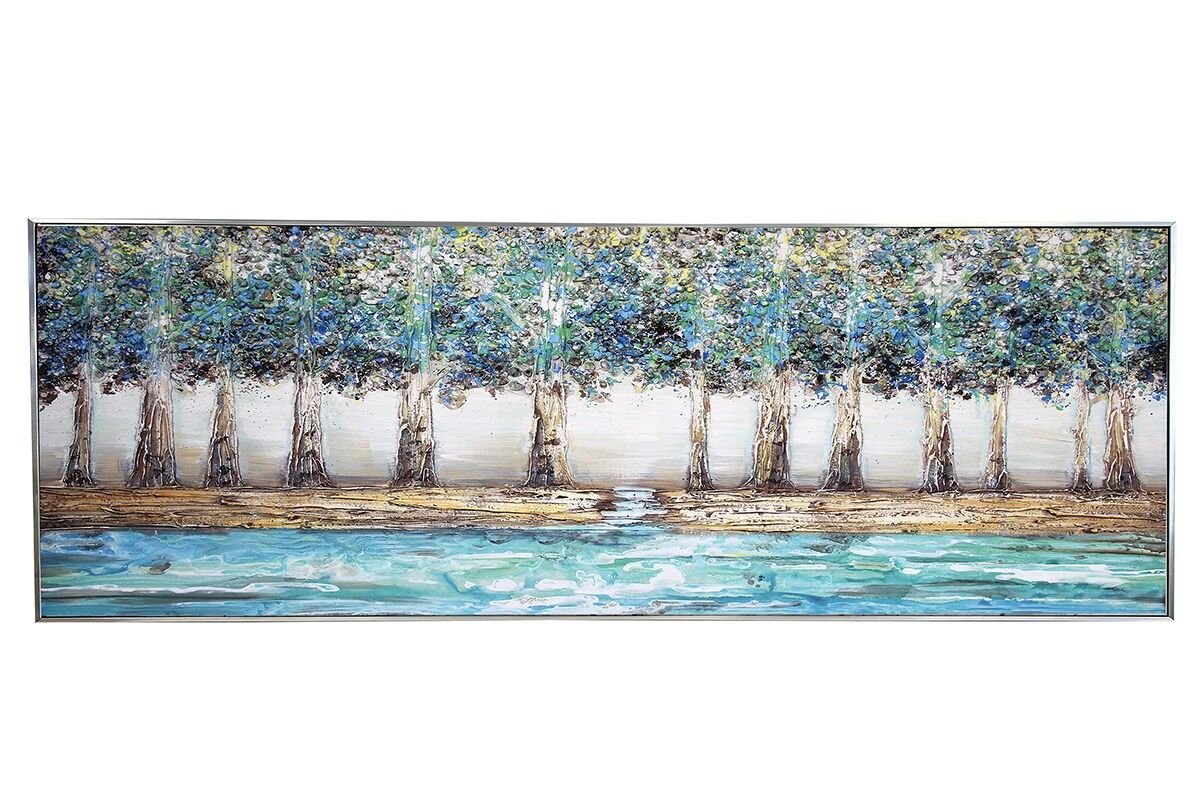 TA6059 - CUADRO ÁRBOLES AZULES MARCO PLATEADO 120*40 CM - GALERÍA