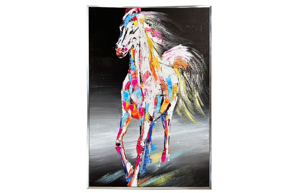 TA6067 - CUADRO DE UN CABALLO AL GALOPE EN MARCO DE PLATA 60*90CM - GALERÍA