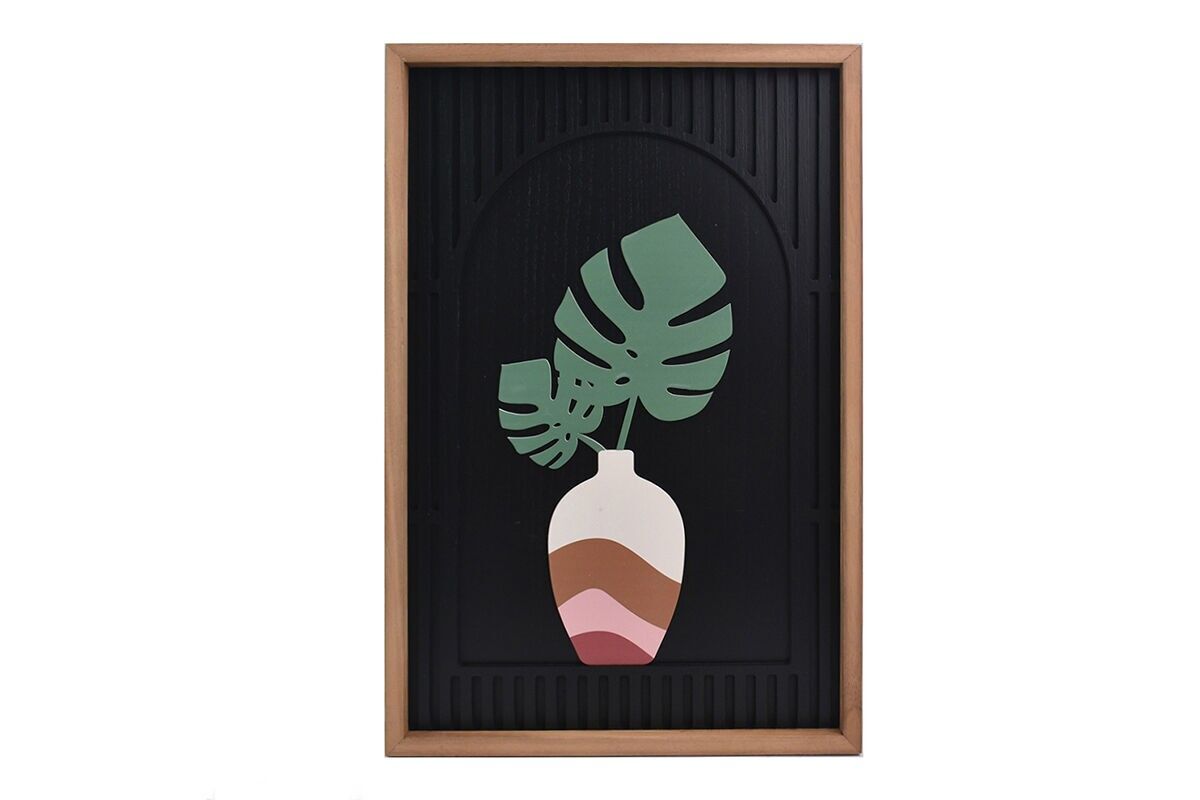 TA6092 - MARCO DE MADERA EN RELIEVE 60*40CM JARRÓN/VENTANA MONSTERA - IMAGINE