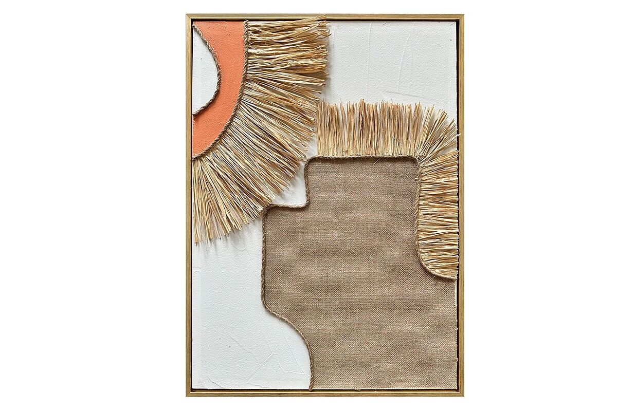 TA6101 - PINTURA ABSTRACTA DE YUTE/FIBRA NATURAL ESPUMA EXPANDIDA MARCO DORADO 3D - GALERÍA