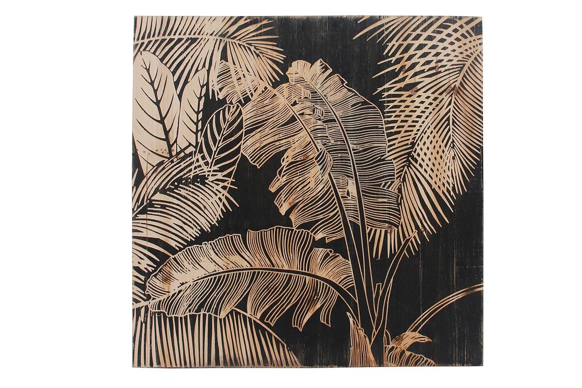 TA7023 - CUADRO DE MADERA TALLADA CON HOJAS EXÓTICAS - GALERÍA