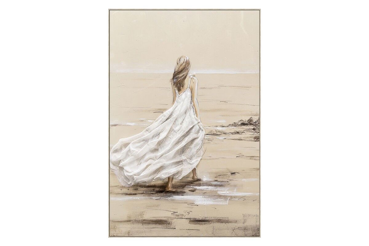 TA7071 - DONNA VESTITA AL VENTO SULLA SPIAGGIA RILIEVI DIPINTO - GALLERIA