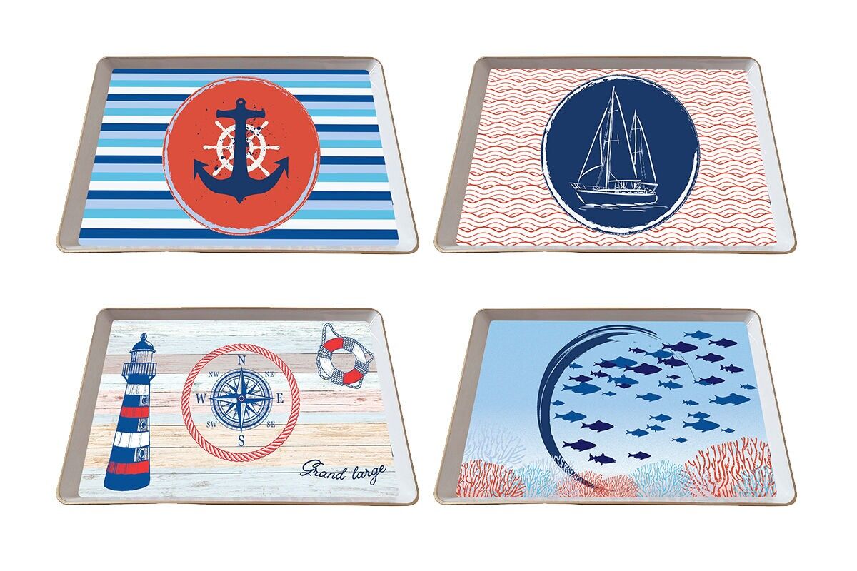 VASSOI RETTANGOLARI ASSORTITI MARINI X4 - CASA