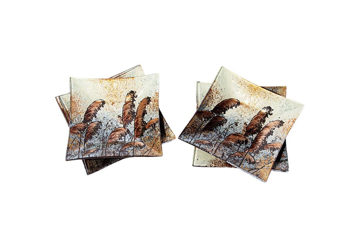 CIOTOLE QUADRATE IN VETRO CON DECORO PAMPAS - ACAPULCO