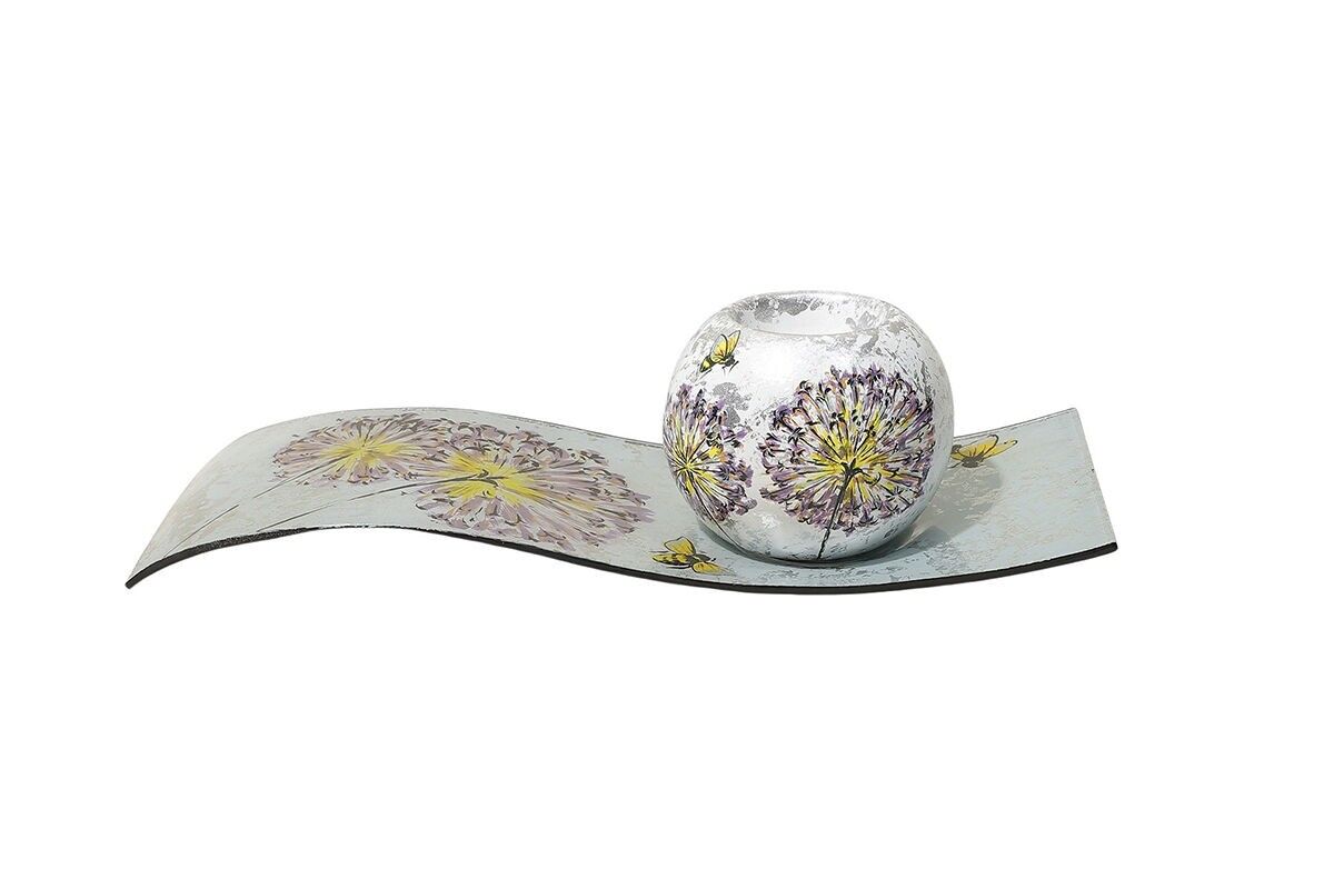 PORTACANDELE A FORMA DI DENTE DI LEONE SU PIATTO - ACAPULCO