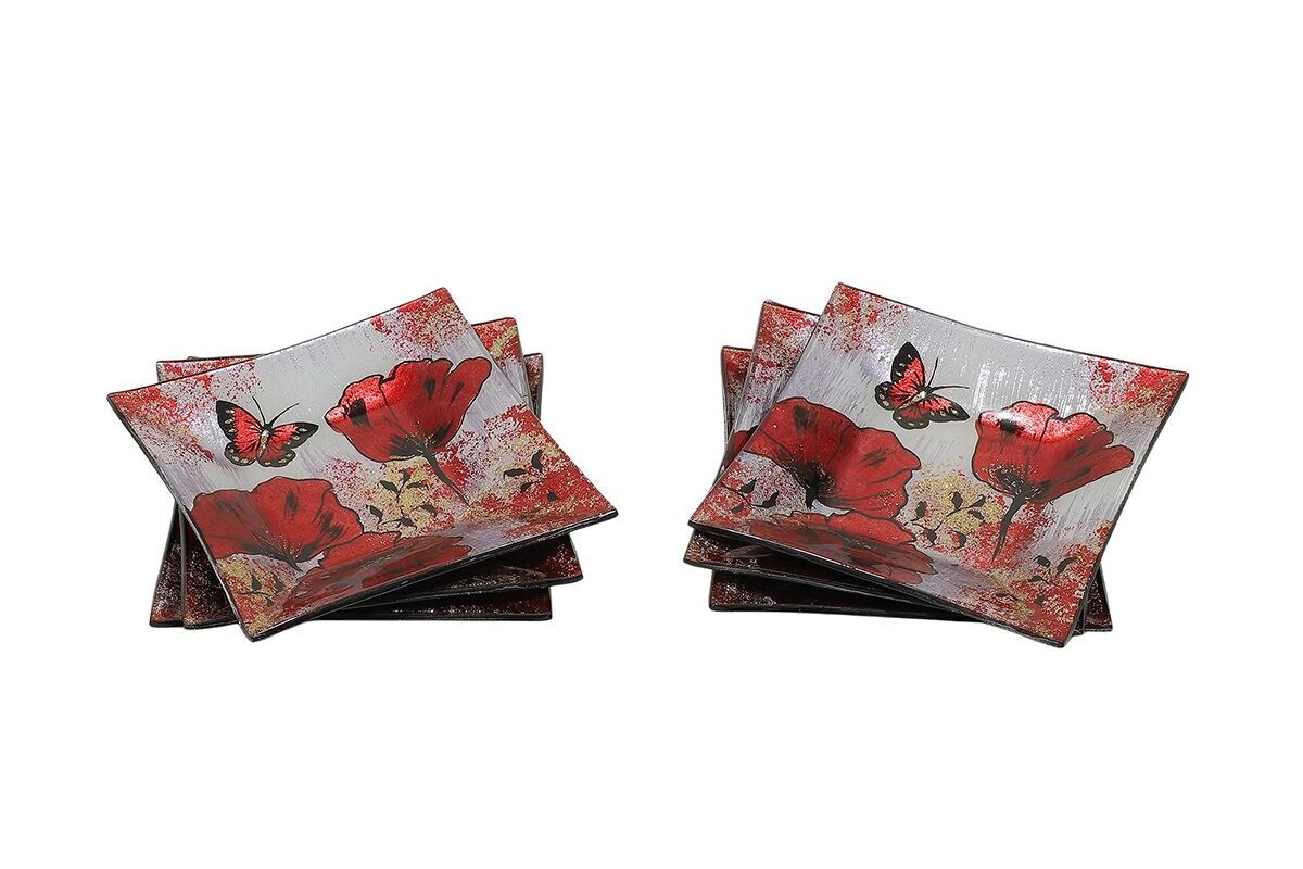 TAZZE QUADRATE FARFALLA E PAPAVERO - ACAPULCO