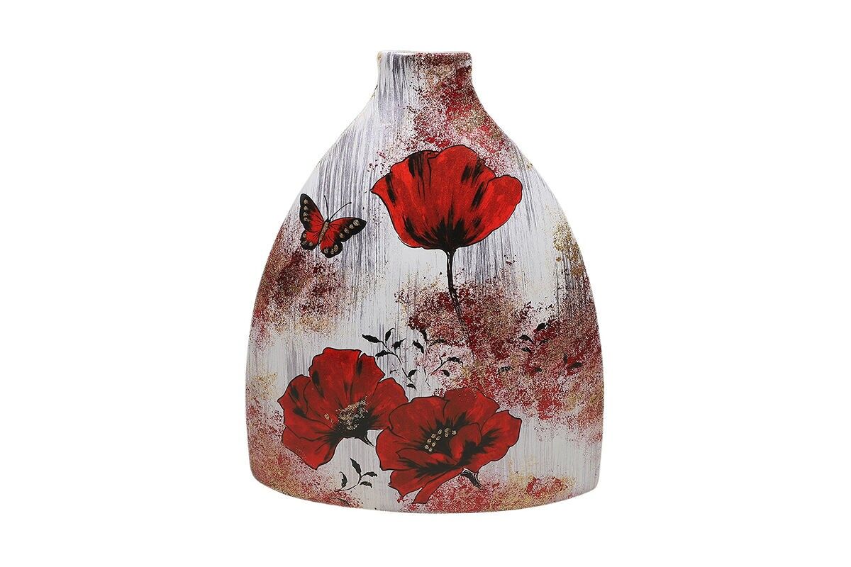 VASO IN CERAMICA CON FARFALLA E PAPAVERO - ACAPULCO