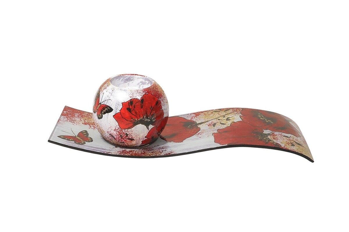 PORTACANDELE FARFALLA E PAPAVERO SU PIATTO - ACAPULCO