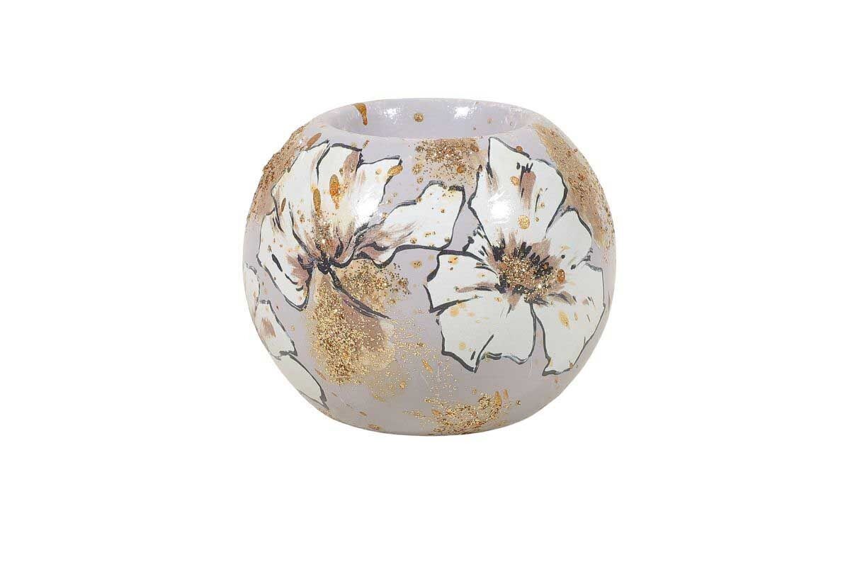 CERAMIC CANDLE HOLDER WITH GOLDEN FLOWERS - ACAPULCO