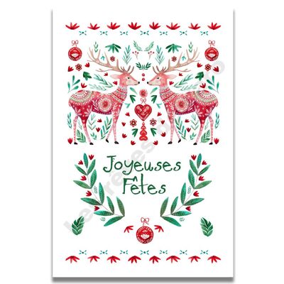 Carte Aquarelle Rennes Folk Joyeuses Fêtes