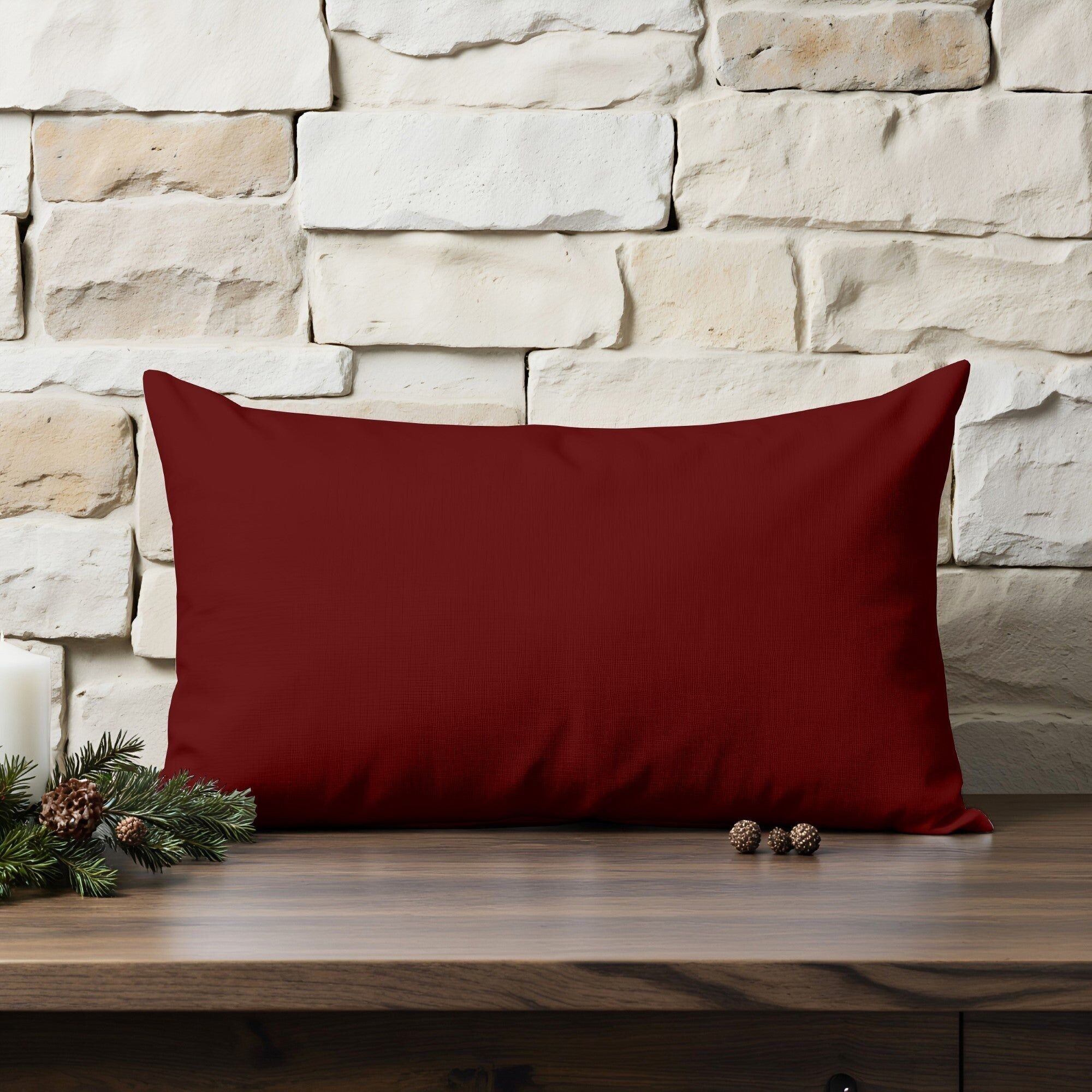 Housse de coussin 100% coton, unie rouge, 30x50 cm
