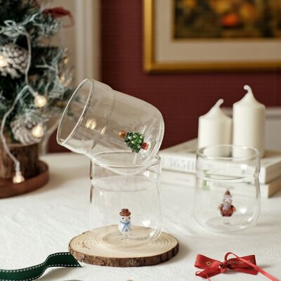 Taza de café y leche de vidrio borosilicato con dibujos navideños en 3D