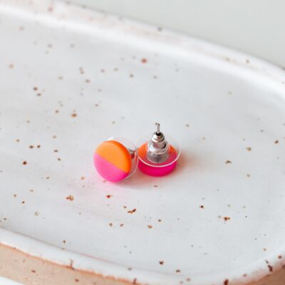Ohrstecker Neon Pink und Orange rund 10mm, handgefertigt