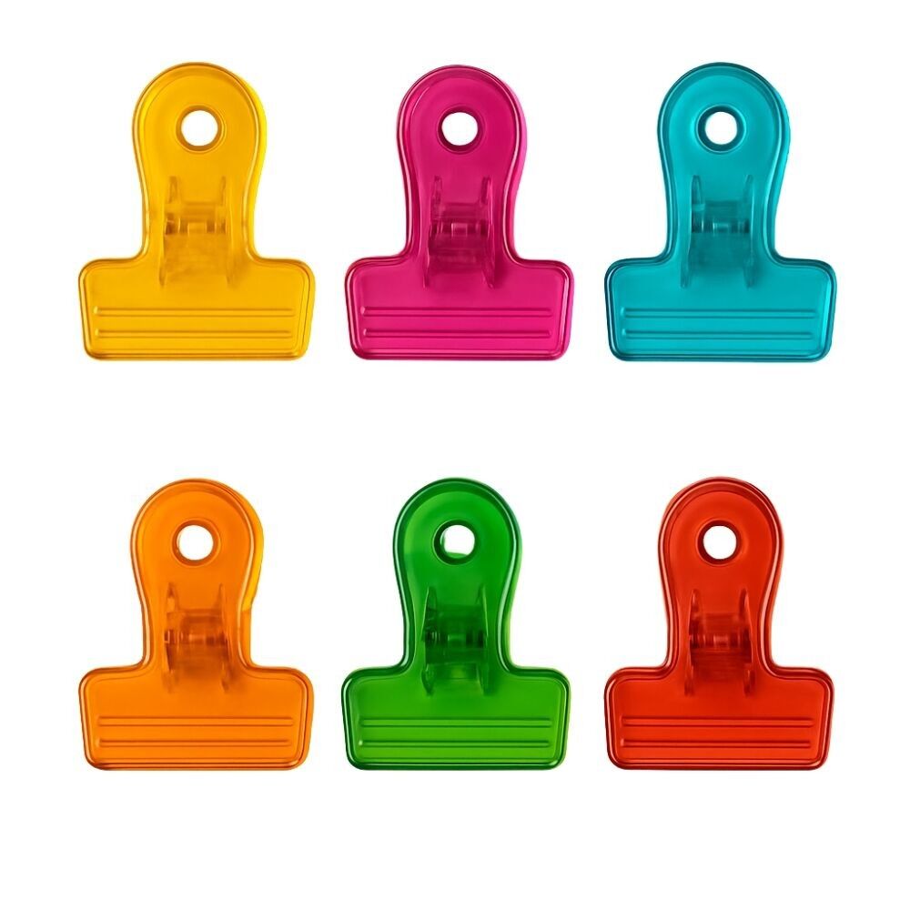 Pack of 6 Multicolored Magnetic Memo Clips for Photo Notes or Bag Closures