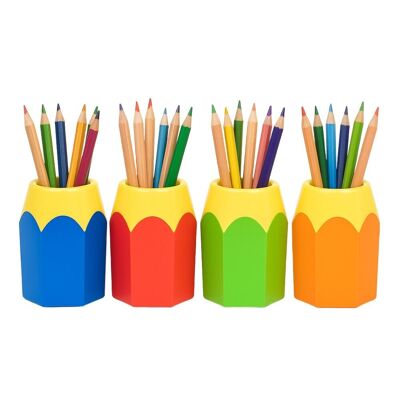 Juego de 4 portalápices de 10 cm de plástico de colores para oficina o dormitorio