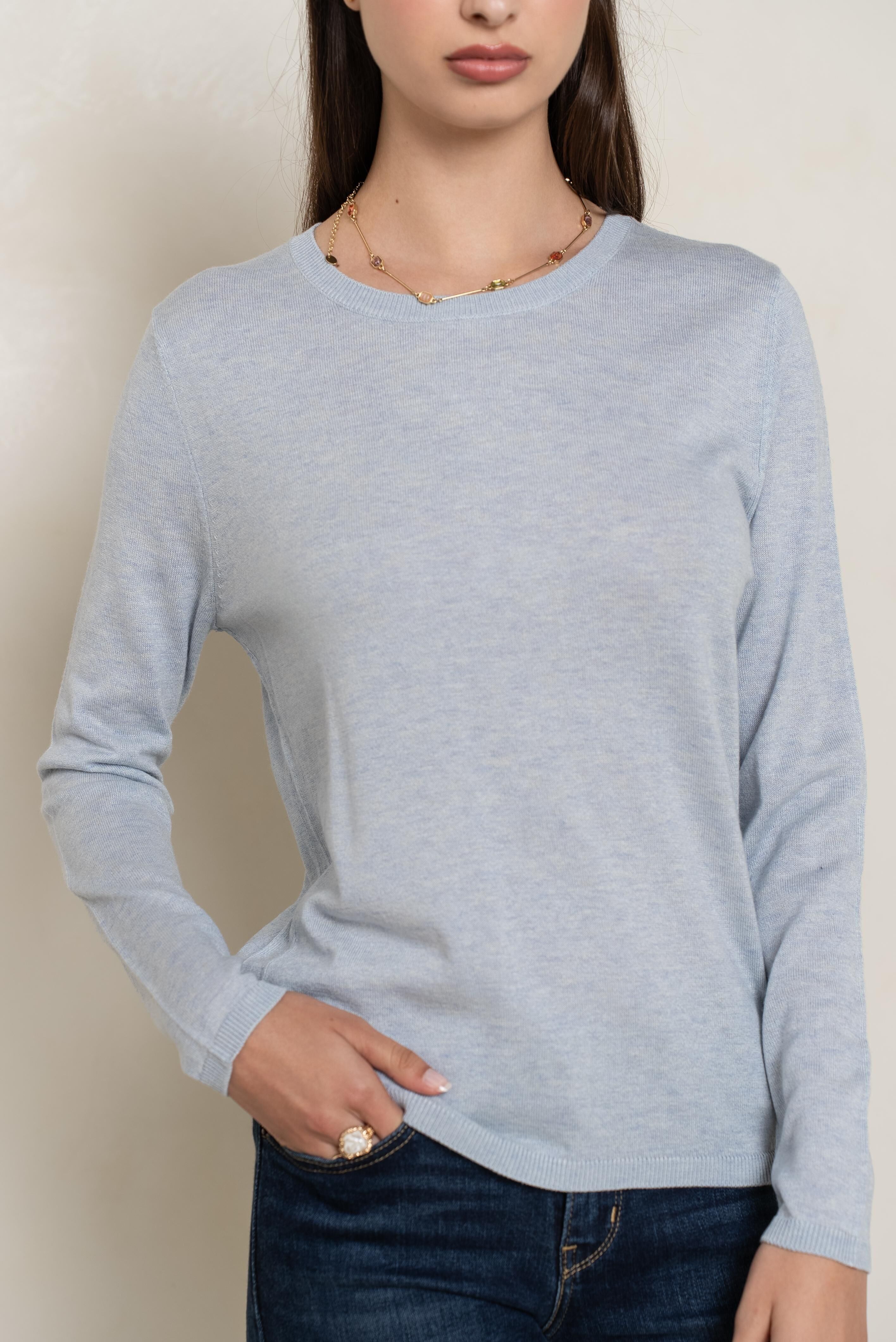 Suéter de cuello redondo de seda y cachemira