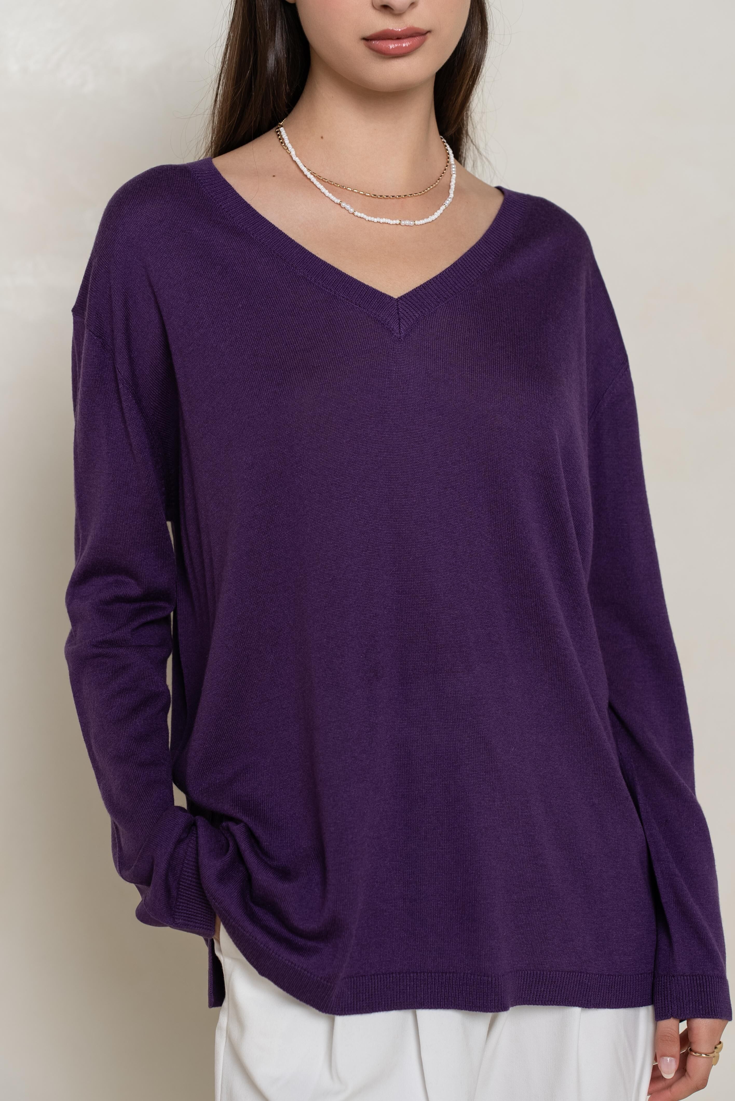 Suéter oversize de seda y cachemira con cuello en V