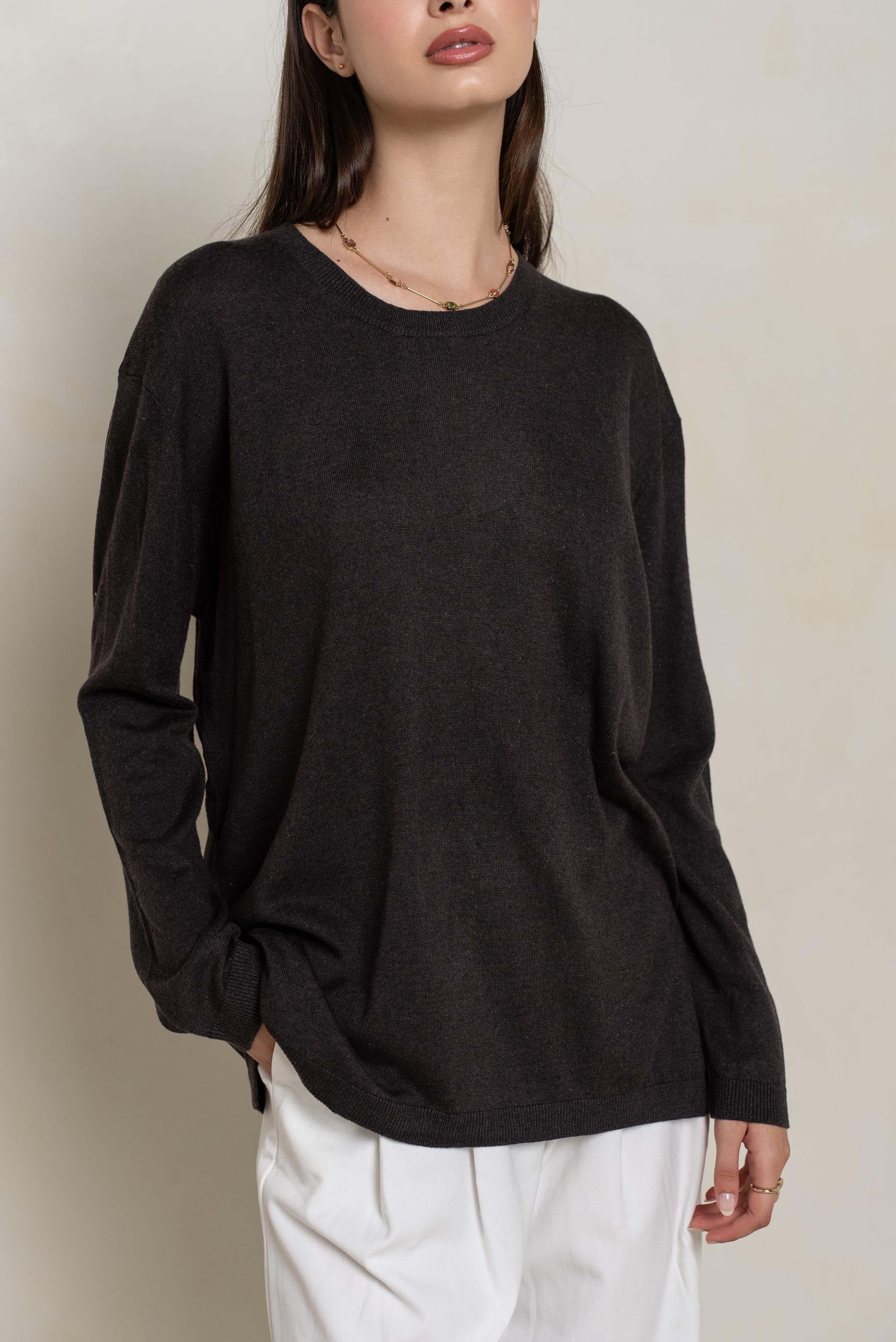 Suéter oversize de seda y cachemira con cuello redondo