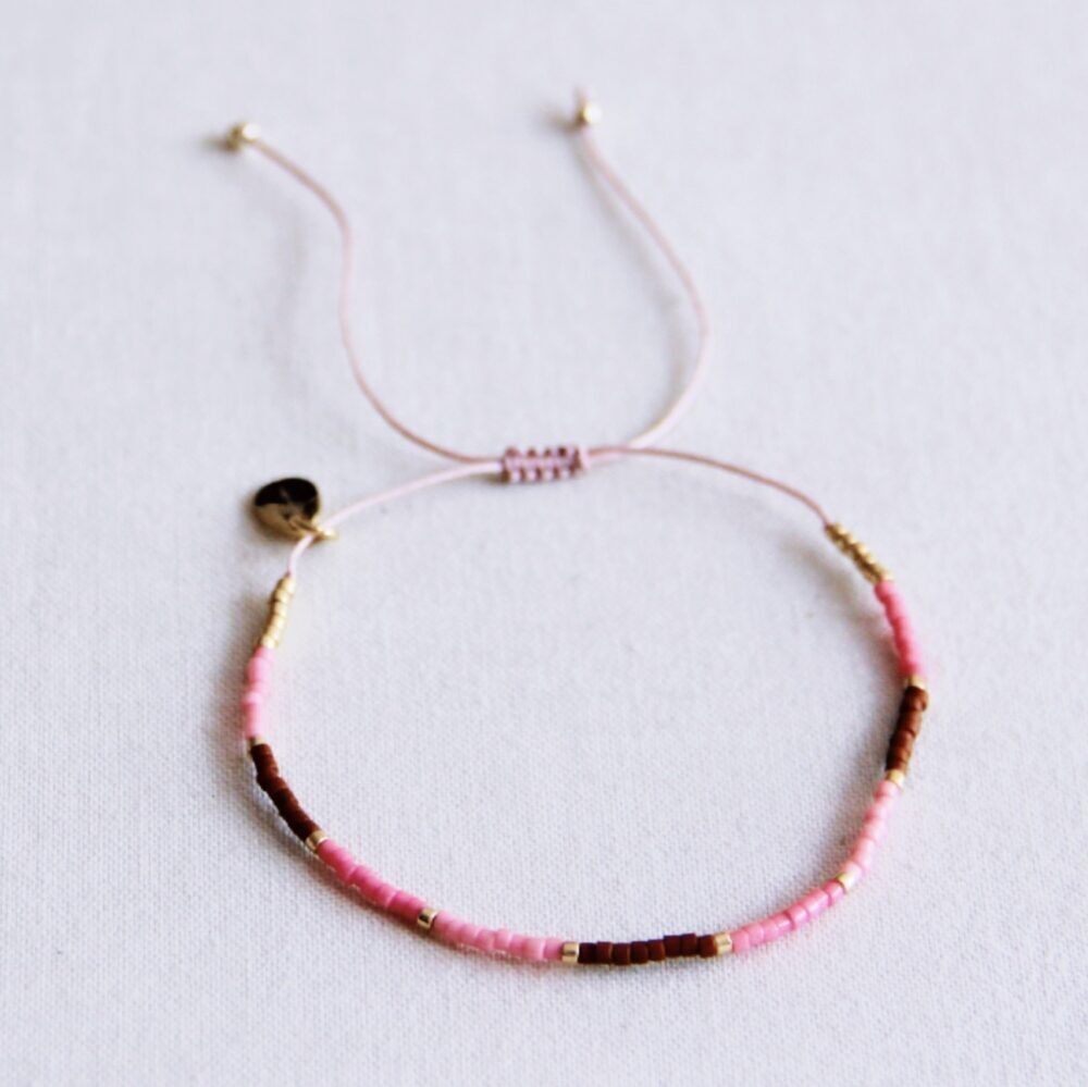 Bracciale Miyuki color blocking - rosa/cognac/rosa chiaro