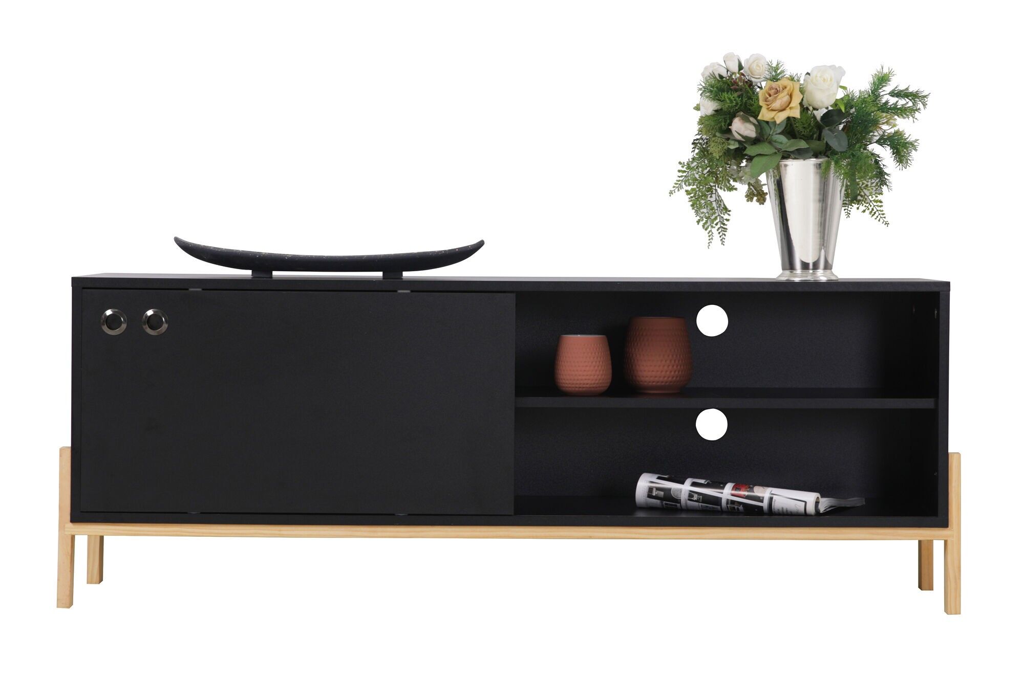 1 Porte coulissante, derrière elle 2 Fächer unten und 1 Fach oben