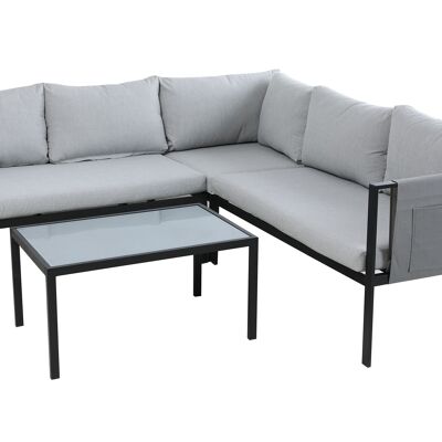 1 canapé d'angle, 1 table basse, coussins d'assise et de dossier