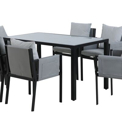1 table à manger + 6 chaises, coussins d'assise et de dossier