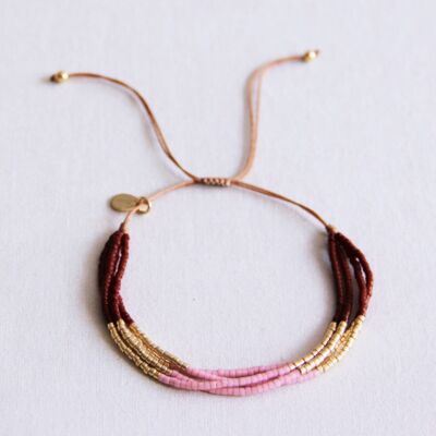 Vierfaches Miyuki-Armband - bordeaux/lila/vergoldet