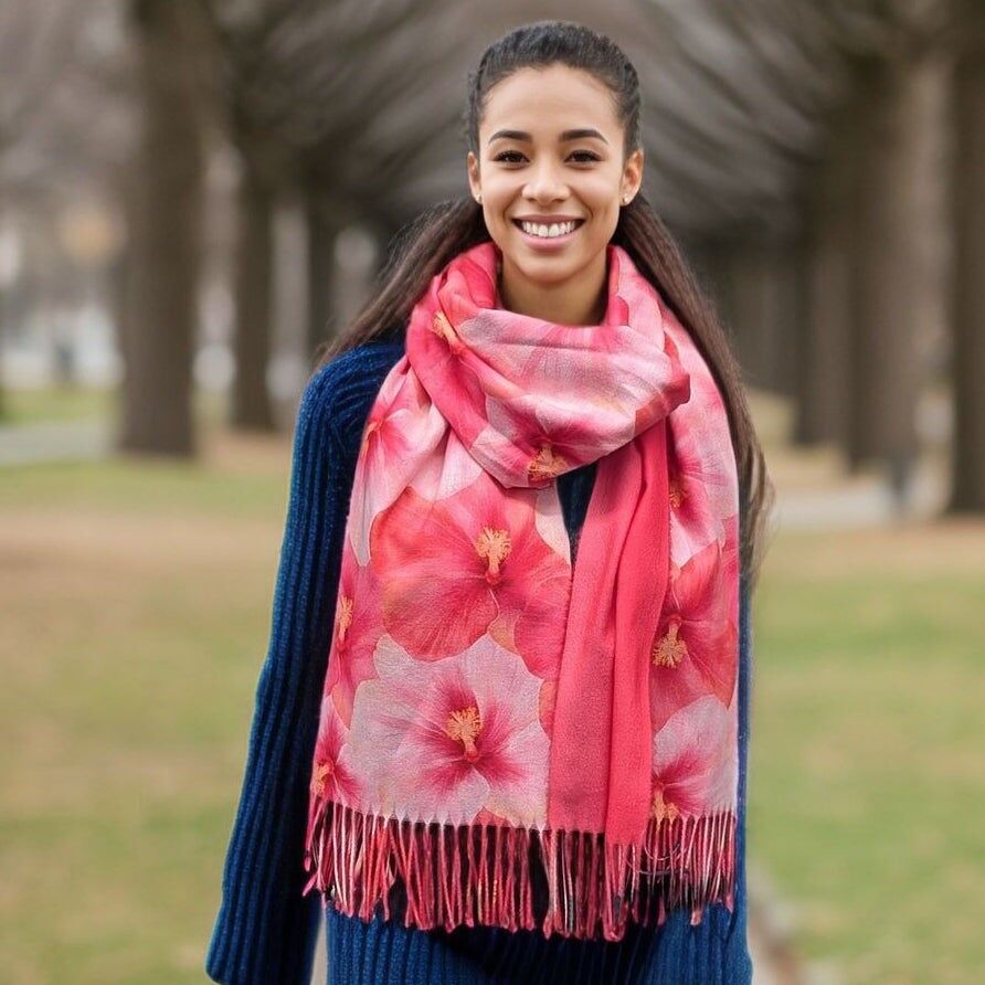 Sciarpa in stile pashmina all'ibisco (70x180 cm) - Design esclusivo