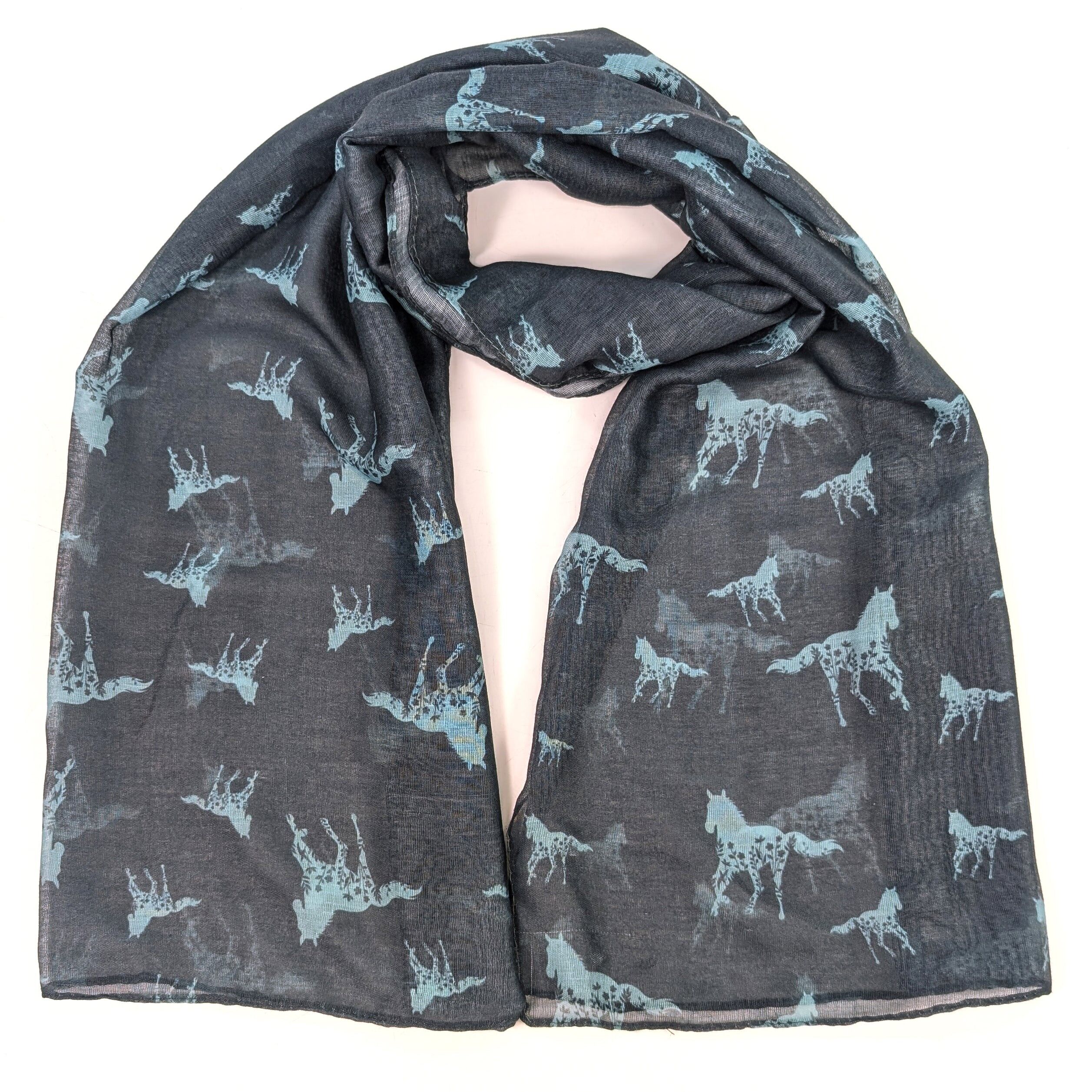Sciarpa floreale con cavallo (70x180cm) - Design esclusivo
