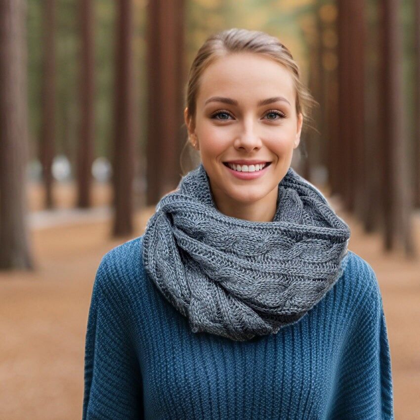 Selat - Scaldacollo doppio in maglia a trecce - Blu denim