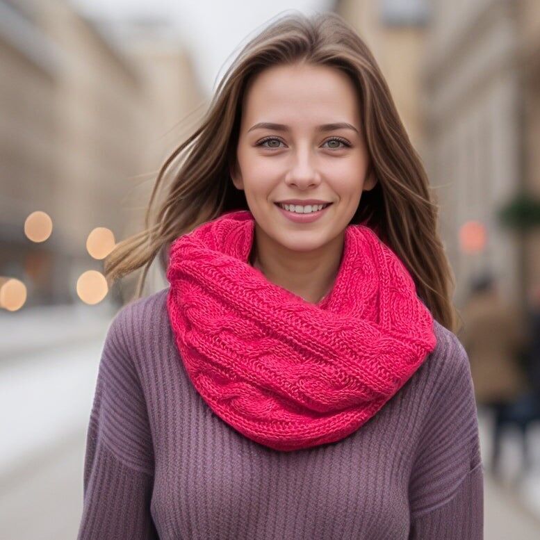 Selat - Snood doppio in maglia a trecce - Rosa scuro