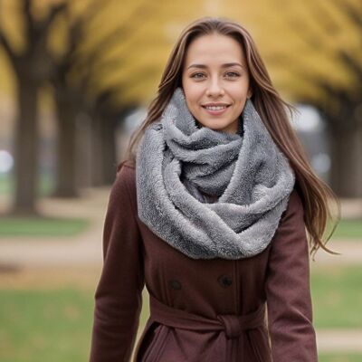 Sparkly Double Faux Fur Snood - Grey