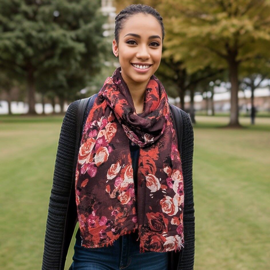 Tirtha - Sciarpa Rose (50x180cm) - Rosso scuro