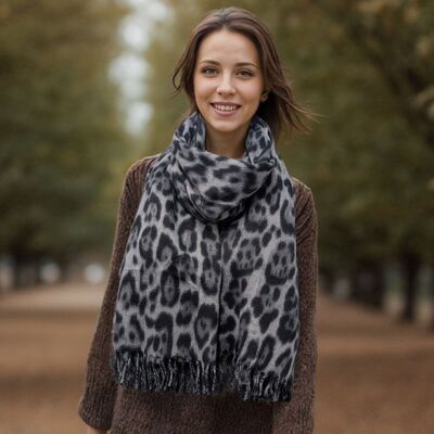 Kaja - Sciarpa soffice con stampa animalier (70x180cm) - Nero