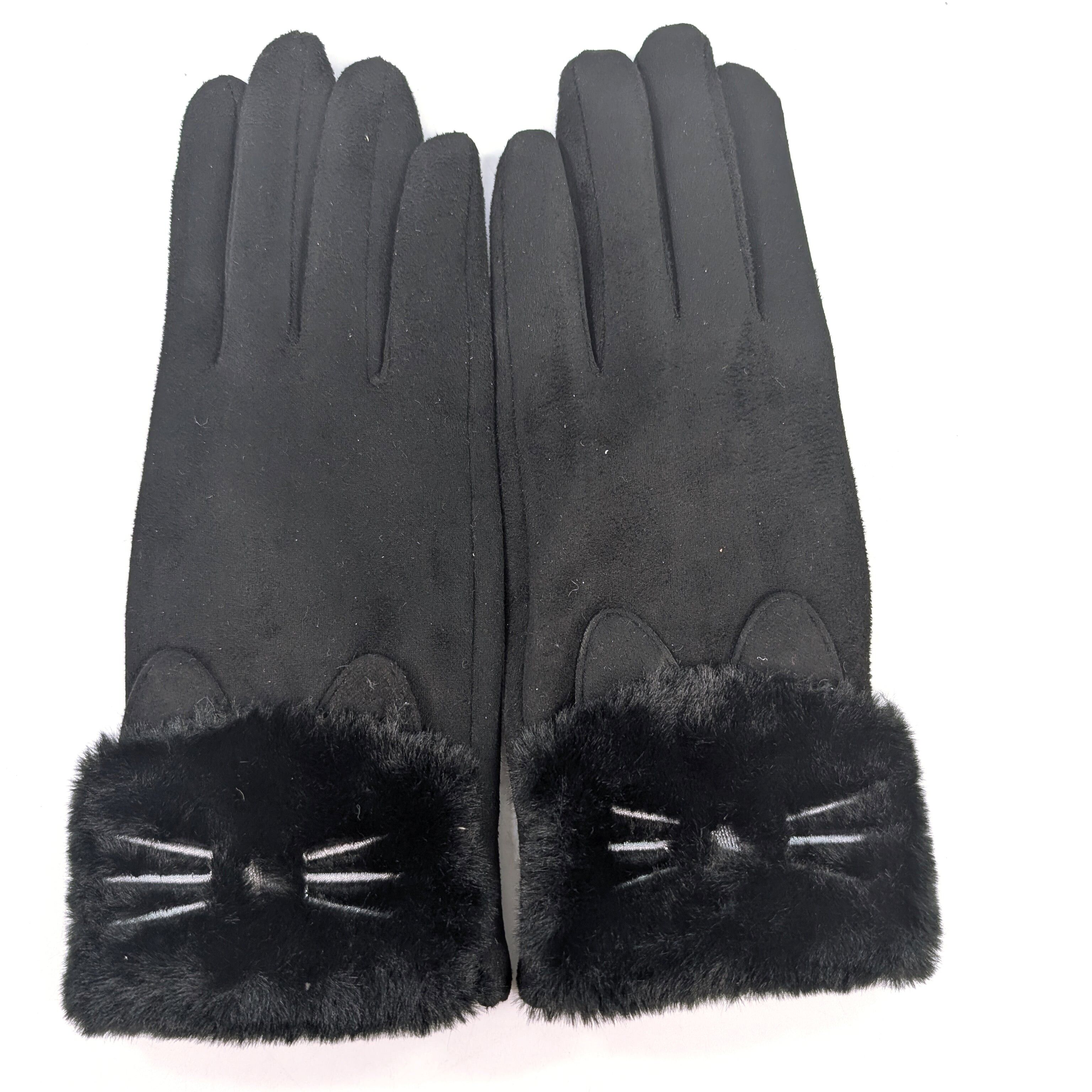 Guanti in pelliccia sintetica Cats Whiskers - Nero