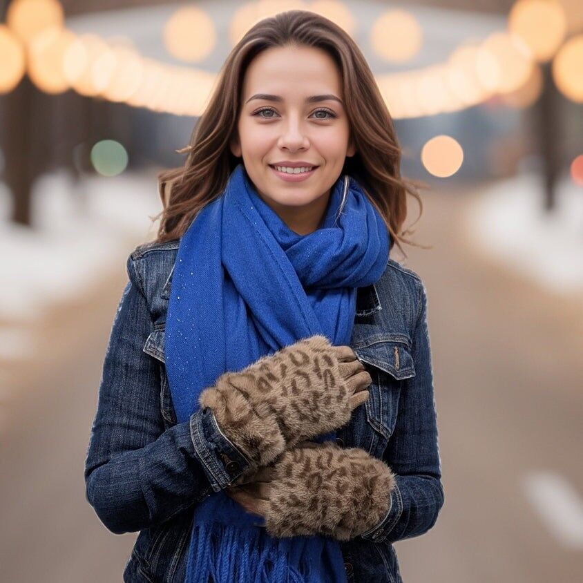 Guanti due in uno in pelliccia sintetica super soffici - Stampa animalier in visone