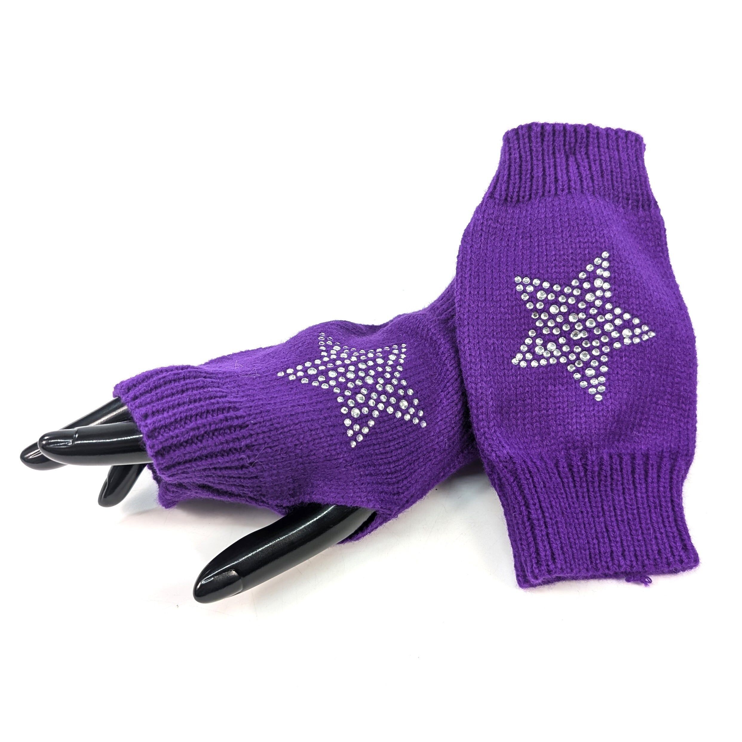 Guanti senza dita a forma di stella lavorati a maglia - Viola
