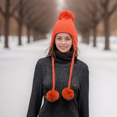 Cappello lavorato a maglia con pompon lungo - Arancione