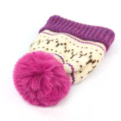 Cappello con pompon e motivo Fair Isle - Rosa