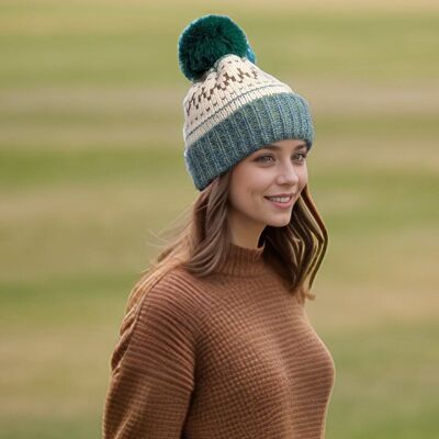 Cappello con pompon modello Fair Isle - Verde