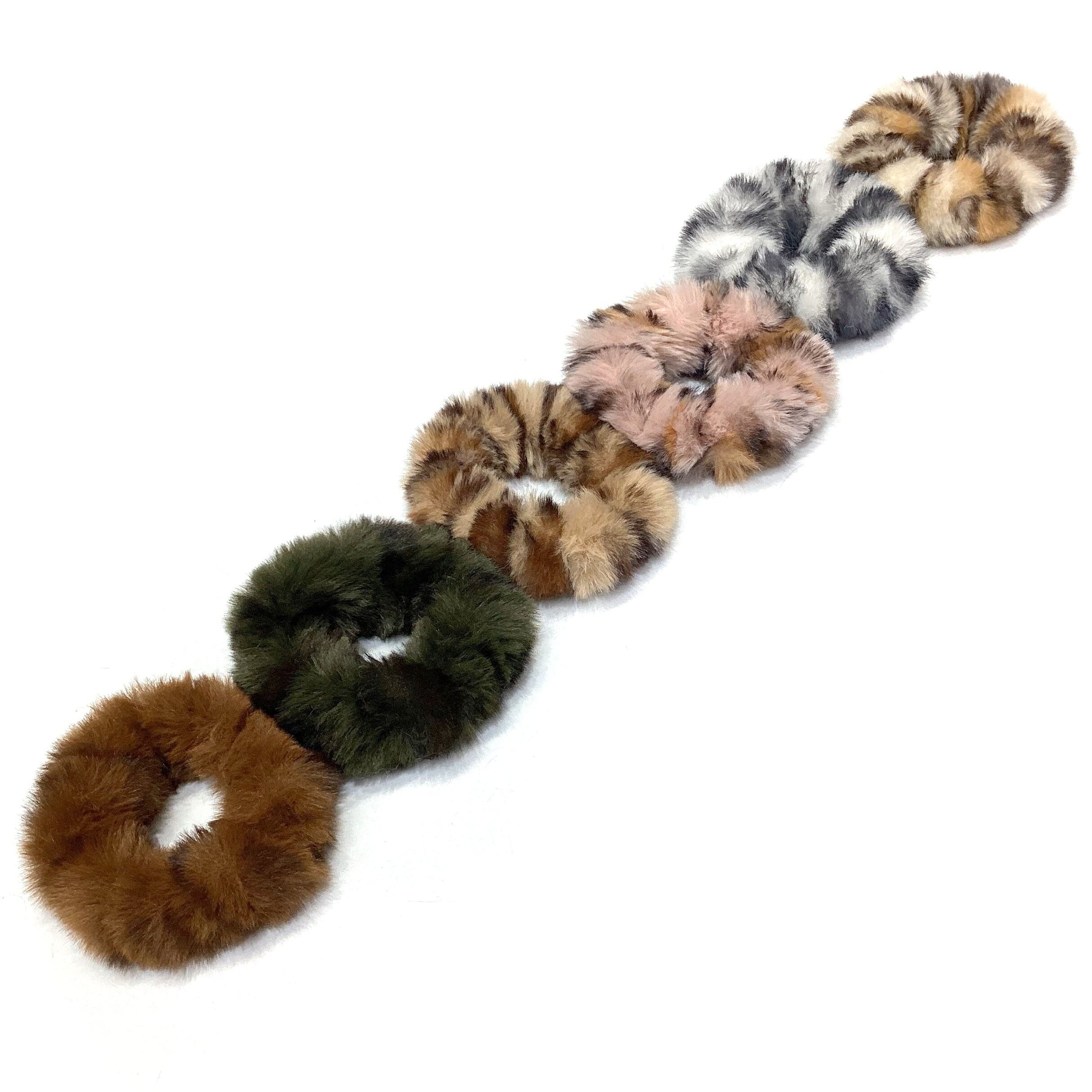 Elastici per capelli in pelliccia sintetica con stampa animalier - Colori assortiti
