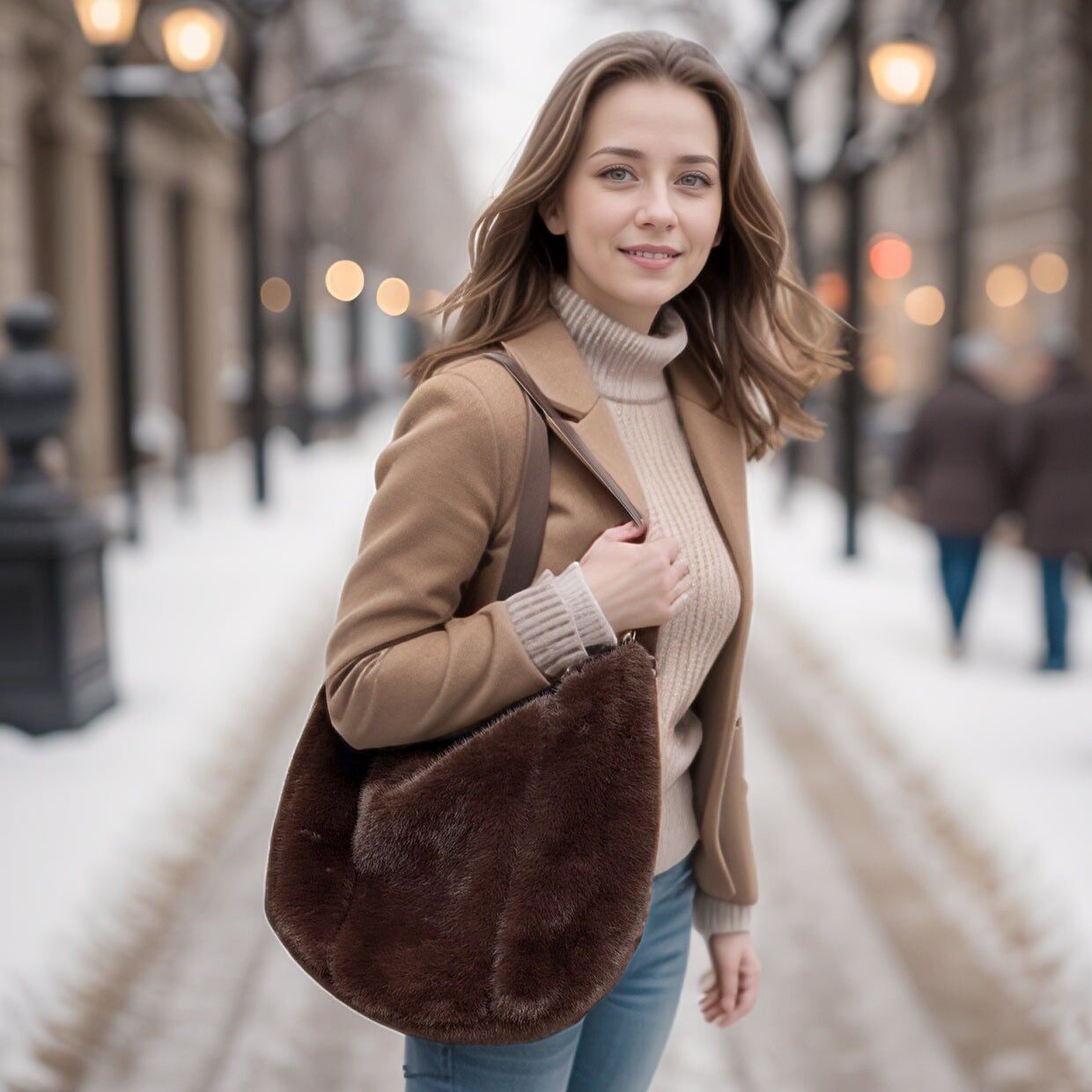 Cora - Borsa a tracolla in pelliccia sintetica - Marrone scuro