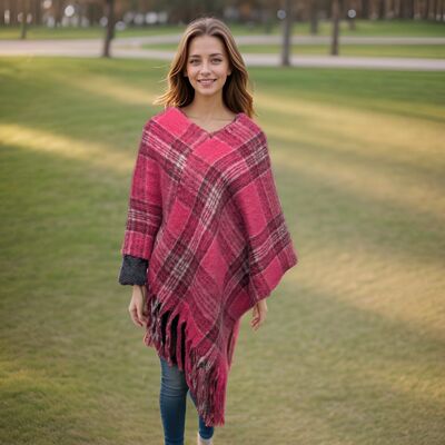 Poncho a quadri rosa brillante - Spesso e confortevole