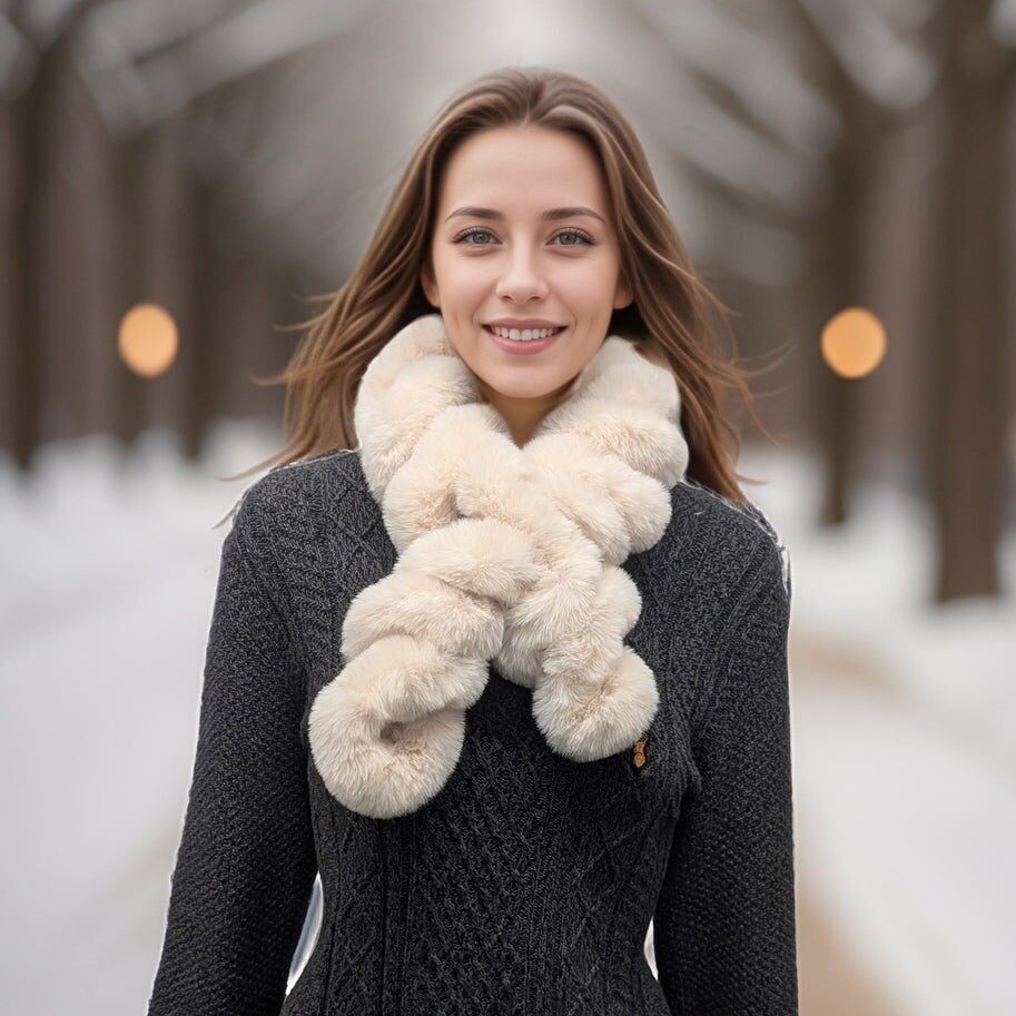 Collare a cavatappi in pelliccia sintetica - Crema