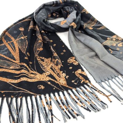 Kursi - Bufanda estilo pashmina hoja dorada (70x180cm) - Negro