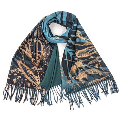 Kursi - Sciarpa stile Pashmina foglia dorata (70x180 cm) - Verde acqua