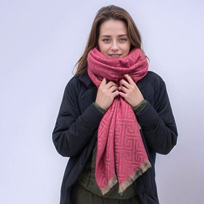 Pañuelo de pashmina con estampado de laberinto Cekik (65 x 185 cm) - Rosa brillante